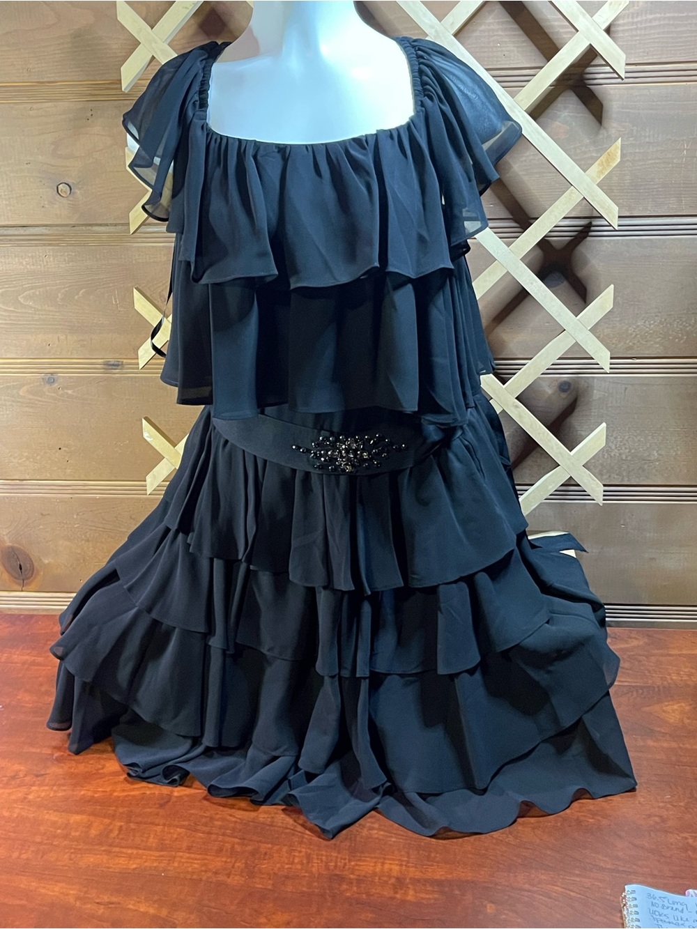Pearl “LBD” Deep Black -6 Layer Elegant Tiered -Semi sheer/ Flapper/ Rhinestone